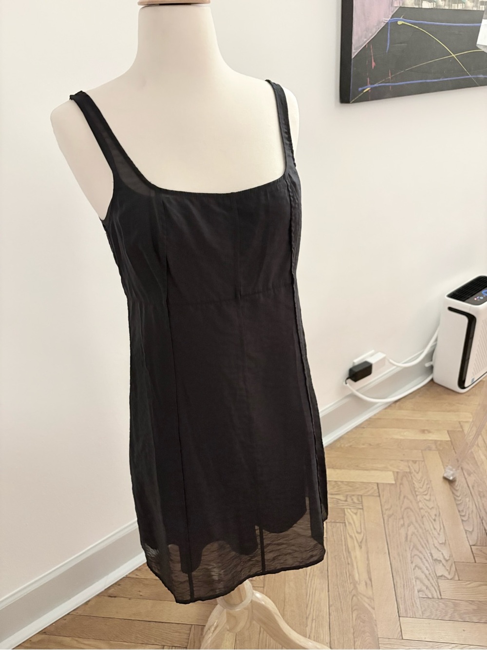 J. Crew Black Sheer Overlay Slip Dress